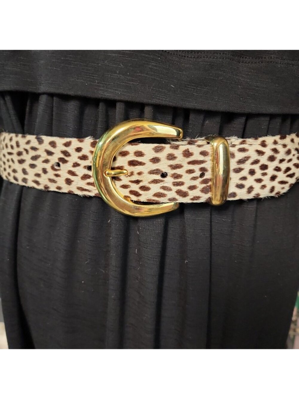 Women's Leopard Animal Print Leather Hairy Fashion Belt Size L Fits 33-37" Waist